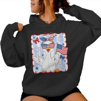 Goose 4Th Of July American Flag Preppy Girl Women Hoodie - Thegiftio UK