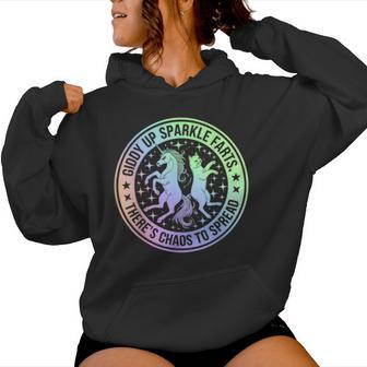 Giddy Up Sparkle Farts Girl There's Chaos To Spread Women Hoodie - Thegiftio