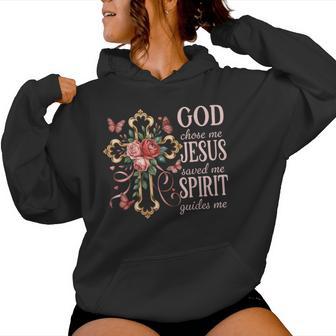 God Chose Me Jesus Saved Me Pretty Rose Cross Christian Women Hoodie - Thegiftio