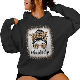 Grandma Life Bleached Leopard Messy Bun Mother's Day Women Hoodie - Thegiftio UK