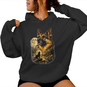 Graphique Berger Allemand Hurlant Loup Lune Nature Sweat à capuche femme - Cadeauxyz