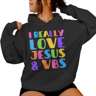 Groovy I Really Love Jesus & Vbs Vacation Bible School Crew Women Hoodie - Thegiftio UK