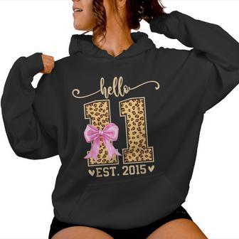 Hello Eleven Est 2015 11Th Birthday Leopard 11 Year Girl Women Hoodie - Thegiftio UK