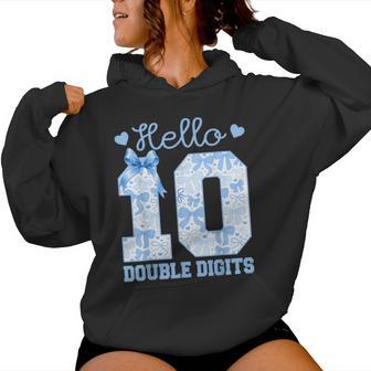 Hello Ten 10Th Birthday Blue Coquette Bow 10 Year Girl Women Hoodie | Mazezy