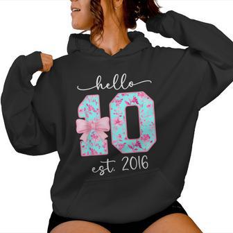 Hello Ten Est 2016 10Th Birthday Bow Pink Girl Turning 10 Women Hoodie - Thegiftio