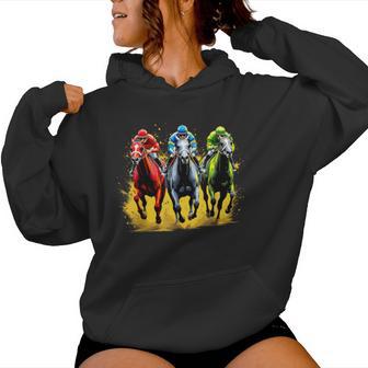 Horse Racing Outfit Dynamic Race Scene Derby Riders Women Hoodie - Thegiftio