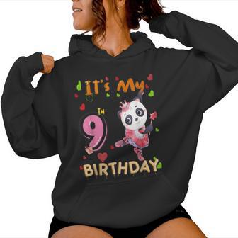 Il Mio 9 ° Compleanno Panda 9 Anni Per Ragazze Bambini Panda Felpa con cappuccio da donna - Novitaregali