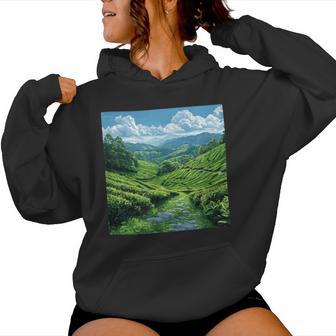 Illustration De Paysageintage Collines Avec Plantations De Thé Sweat à capuche femme - Cadeauxyz