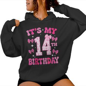 It's My 14Th Birthday Girl Pink Coquette Bow 14 Year Old Fun Women Hoodie - Thegiftio