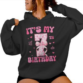 Its My 7Th Birthday Girl Coquette Bow 7 Year Old Party Girl Women Hoodie | Mazezy