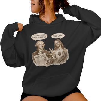 Jesus & George Washington Christian 4Th Of July American Women Hoodie - Monsterry