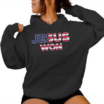 Jesus Won American Flag Christian Faith Spiritual Women Hoodie - Thegiftio UK