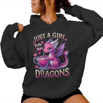 Just A Girl Who Loves Dragons Cute Pink Dragon Heart Women Hoodie - Thegiftio