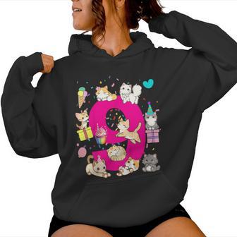Kids 9 Nine Year Old Kitten Cats Themed Birthday Outfit Girls Women Hoodie - Thegiftio