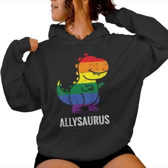 Kids Gay Rainbow Dino Allysaurus Lgbt Pride Ally Toddler Boy Kids Women Hoodie - Thegiftio UK