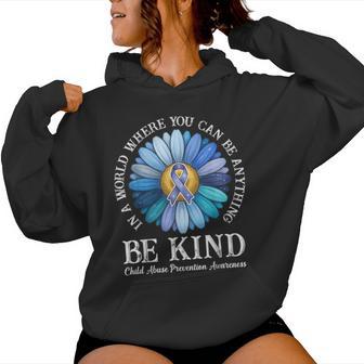 Be Kind Daisy Flower Blue Child Abuse Prevention Awareness Women Hoodie - Monsterry
