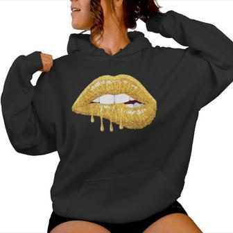 Kiss Retro Gold Drip Lips Women Hoodie - Monsterry