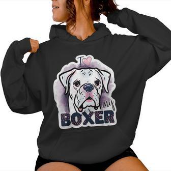 I Love My Boxer Dog Mom Dad Kawaii Dog Doodles ボクサー 犬 レディースパーカー - Kawaiitshirt