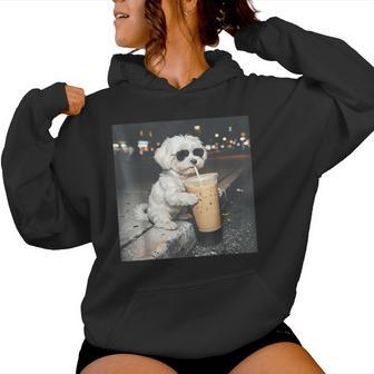 Maltese Drinking Iced Coffee Animal Dog Meme Women Women Hoodie - Monsterry