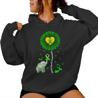 Mental Health Awareness Sunflower Green Ribbon Elephant Women Hoodie - Monsterry