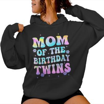 Mom Of The Birthday Twins Girls Kids Party Retro Bday Women Hoodie - Thegiftio UK