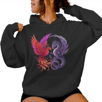 Mystical Phoenix And Dragon Swirl Yin Yang Women Women Hoodie - Monsterry