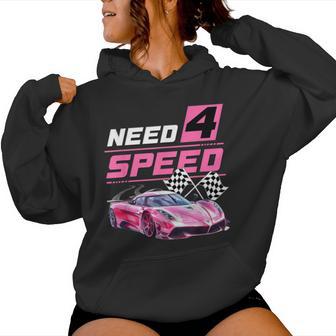 Need Four Speed Birthday Girl 4 Year Old Car Racing 4Th Bday Women Hoodie - Thegiftio