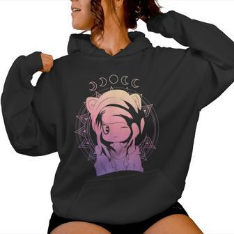 Otaku Girl Croissant De Lune Kawaii Anime Japonaise Pastel Goth Sweat à capuche femme - Cadeauxyz