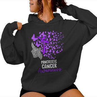 Pancreatic Cancer Awareness Butterfly Ribbon Purple Women Hoodie - Thegiftio UK