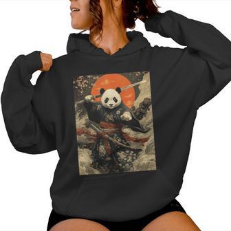 Pandaamurai Ola Kanagawa Japonesa Pandas Graciosos Sudadera con capucha para mujer - Regaloses