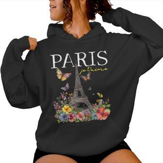 Paris Je T'aime Torre Eiffel Floral Franciaouvenirs Franceses Sudadera con capucha para mujer - Regaloses