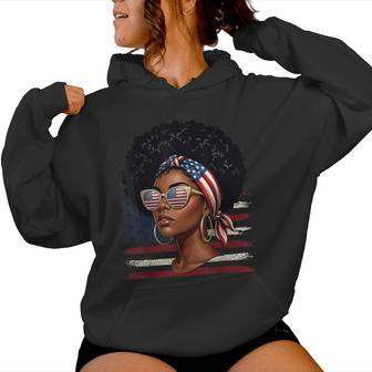 Patriotic Black African American Messy Bun 4Th Of July Women Hoodie - Thegiftio UK