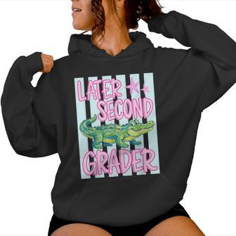 Pink Striped Later Second Grader End Of School Year Teacher Women Hoodie - Thegiftio