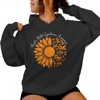 Prader Willi Syndrome Awareness Orange Ribbon Sunflower Women Hoodie - Monsterry