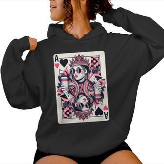 Queen Of Hearts Amateur De Café Jeu De Poker Queen Card Sweat à capuche femme - Cadeauxyz