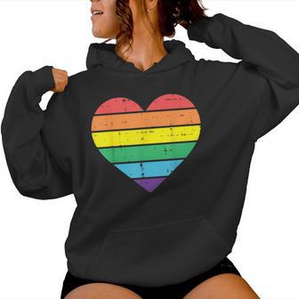 Rainbow Gay Heart Vintage Love Lgbtq Pride Flag Women Women Hoodie - Thegiftio UK