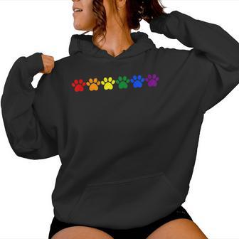 Rainbow Paw Prints Lgbtq Pride Minimalist Women Hoodie - Thegiftio