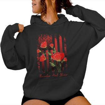 Red Poppy Flower Memorial Day Veterans Day American Flag Women Hoodie - Monsterry