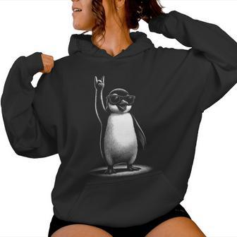 Retro Penguin Rock And Roll Kids Penguin Women Hoodie - Thegiftio UK