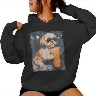 Shih Tzu Drinking Iced Coffee Women Hoodie | Seseable UK