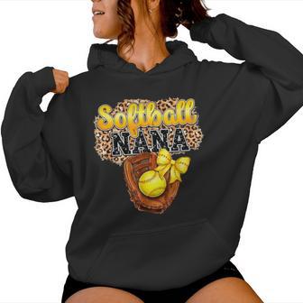 Softball Nana Leopard Mother's Day Bow Softball Lover Women Hoodie - Thegiftio UK