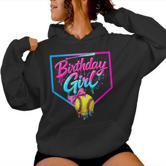 Softball Player Ice Cream Drip Coquette Bow Birthday Girl Women Hoodie | Mazezy