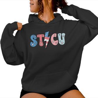 Sticu 4Th Of July Surgical Trauma Icu Nurse American Flag Women Hoodie - Thegiftio UK