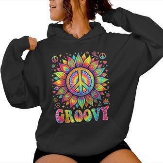 Tie Dye Groovy Sunflower Peace Sign Hippie Women Hoodie - Thegiftio UK