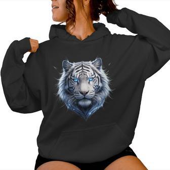 Tigre Blanco Ojos Azules Cuello Sudadera con capucha para mujer - Regaloses