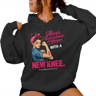 Never Underestimate A Woman With A New Knee Survivor Women Hoodie - Thegiftio UK