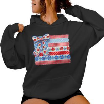 Usa Flag Floral 4Th Of July Coquette Bow Girl Women Women Hoodie - Thegiftio UK
