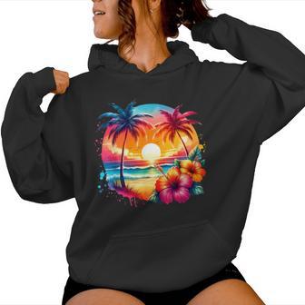 Vintage Hibiscus Flower Beach Summer Aloha Hawaiian Vacation Women Hoodie - Thegiftio UK
