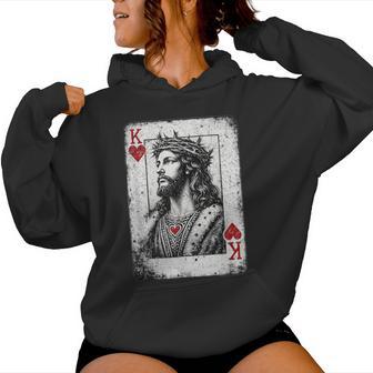 Vintage Jesus Christ King Of Hearts Christian Playing Card Women Hoodie - Thegiftio UK