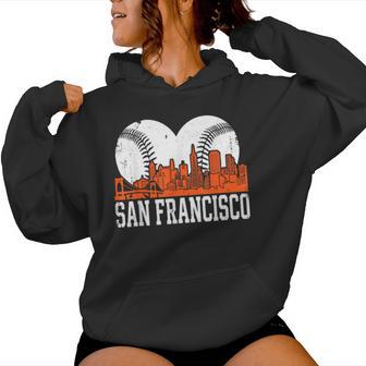 Vintage San Francisco Skyline Baseball Present Women Women Hoodie - Thegiftio